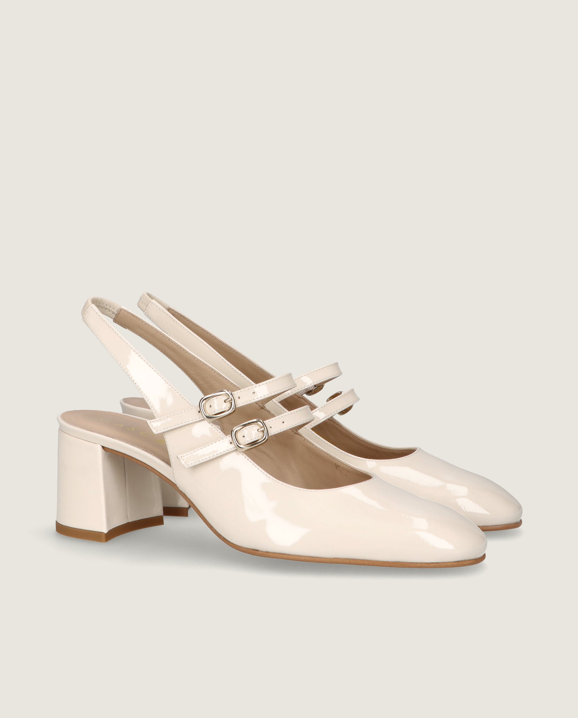 Image of Khaterine Patent Leather White Pumps by Mascaro