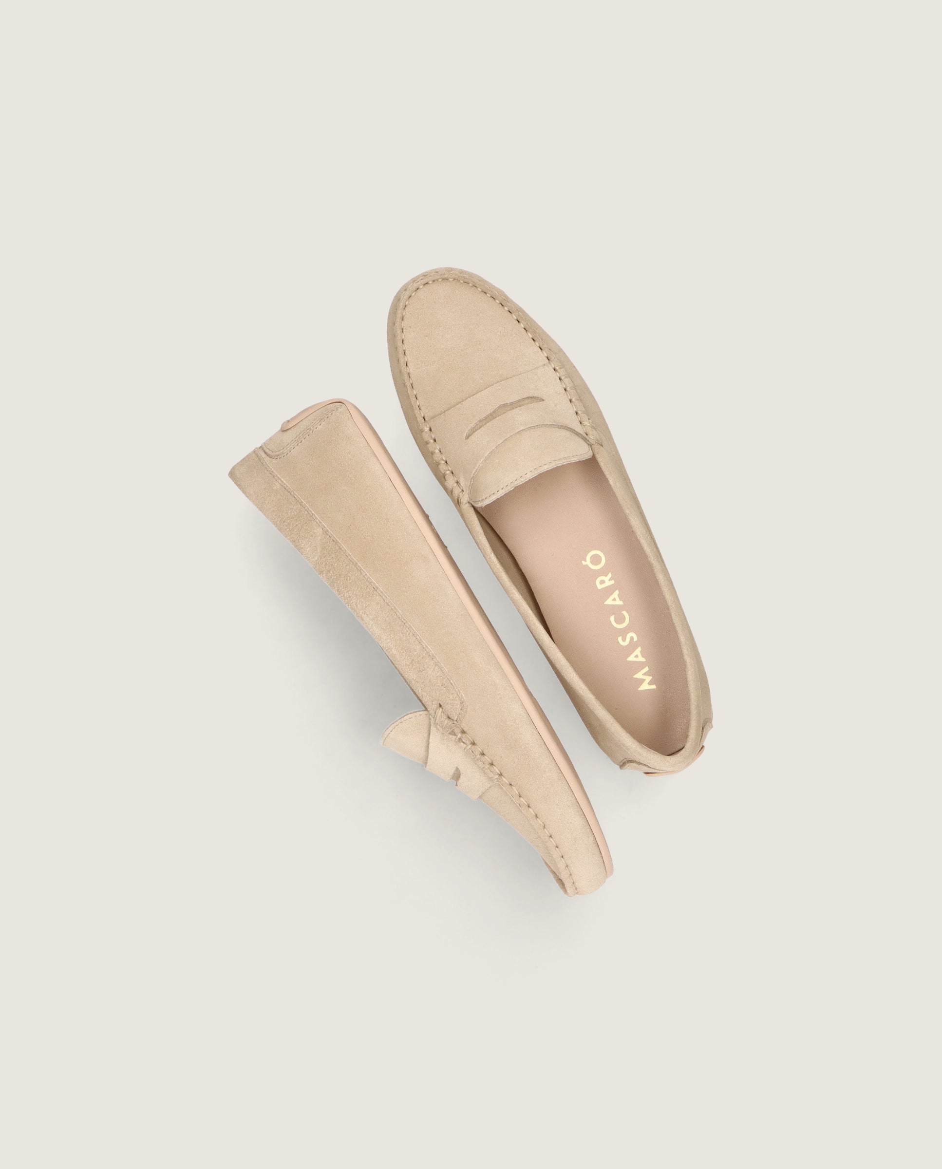 Josephine moccasin in sand coloured suede