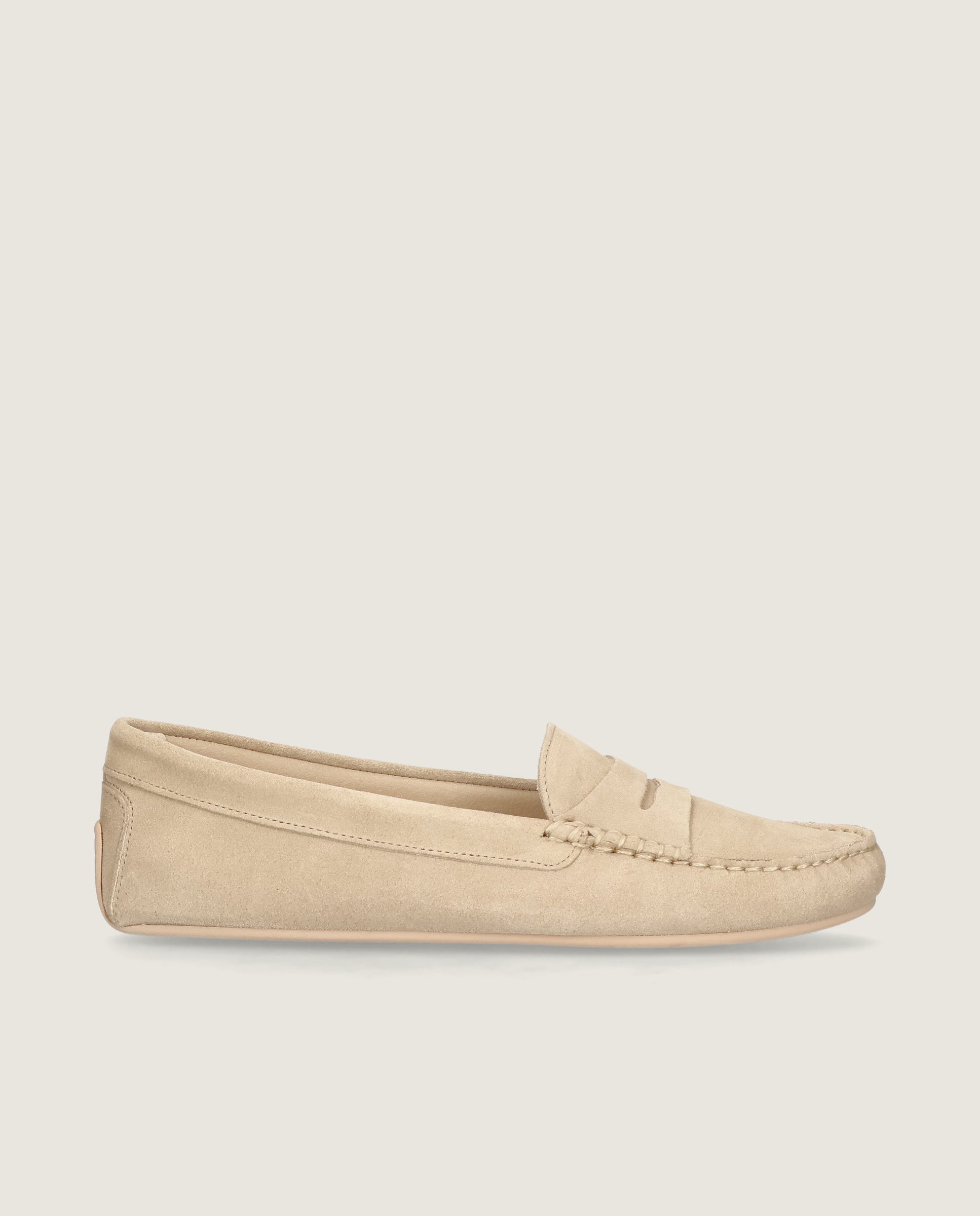 Josephine moccasin in sand coloured suede