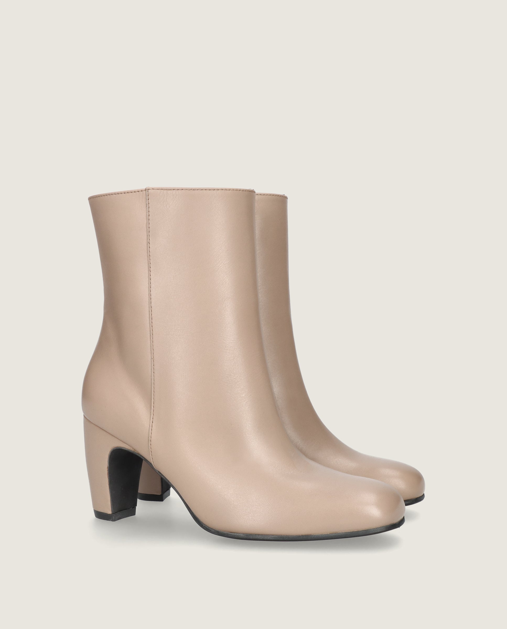 Image of Emily Beige Leather Ankle Boots by Mascaro