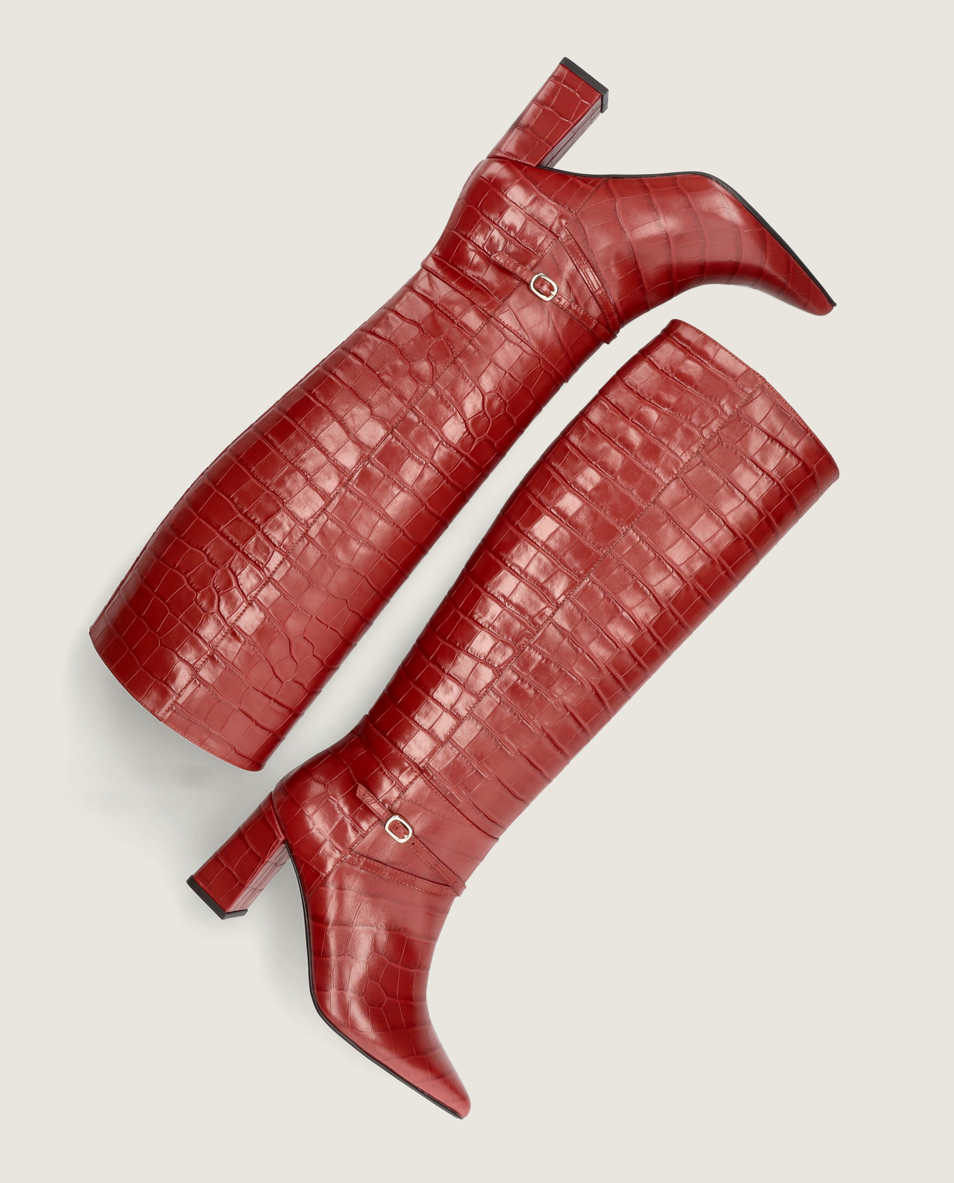 Renata Boot in rust red crocodile printed leather
