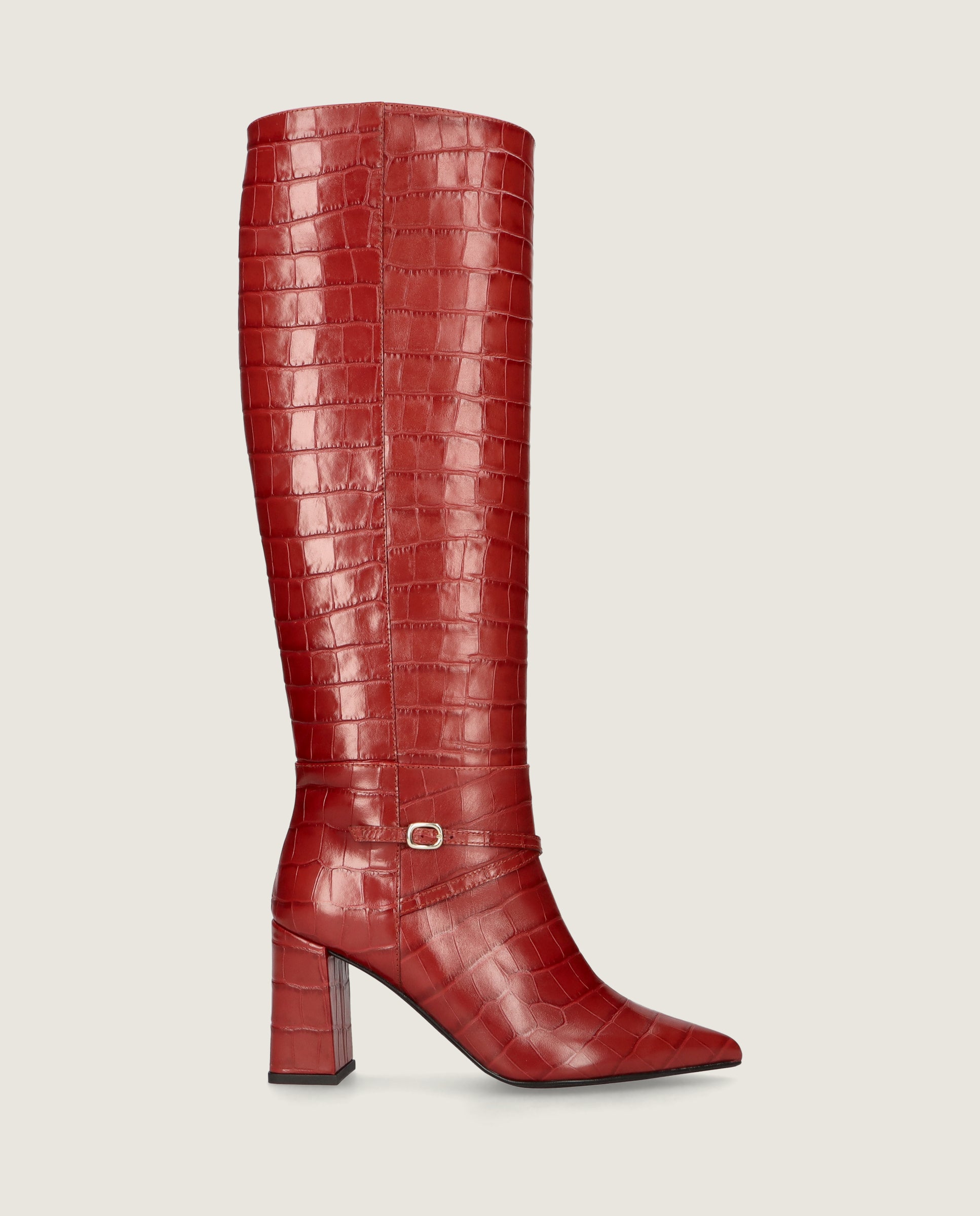 Renata Boot in rust red crocodile printed leather