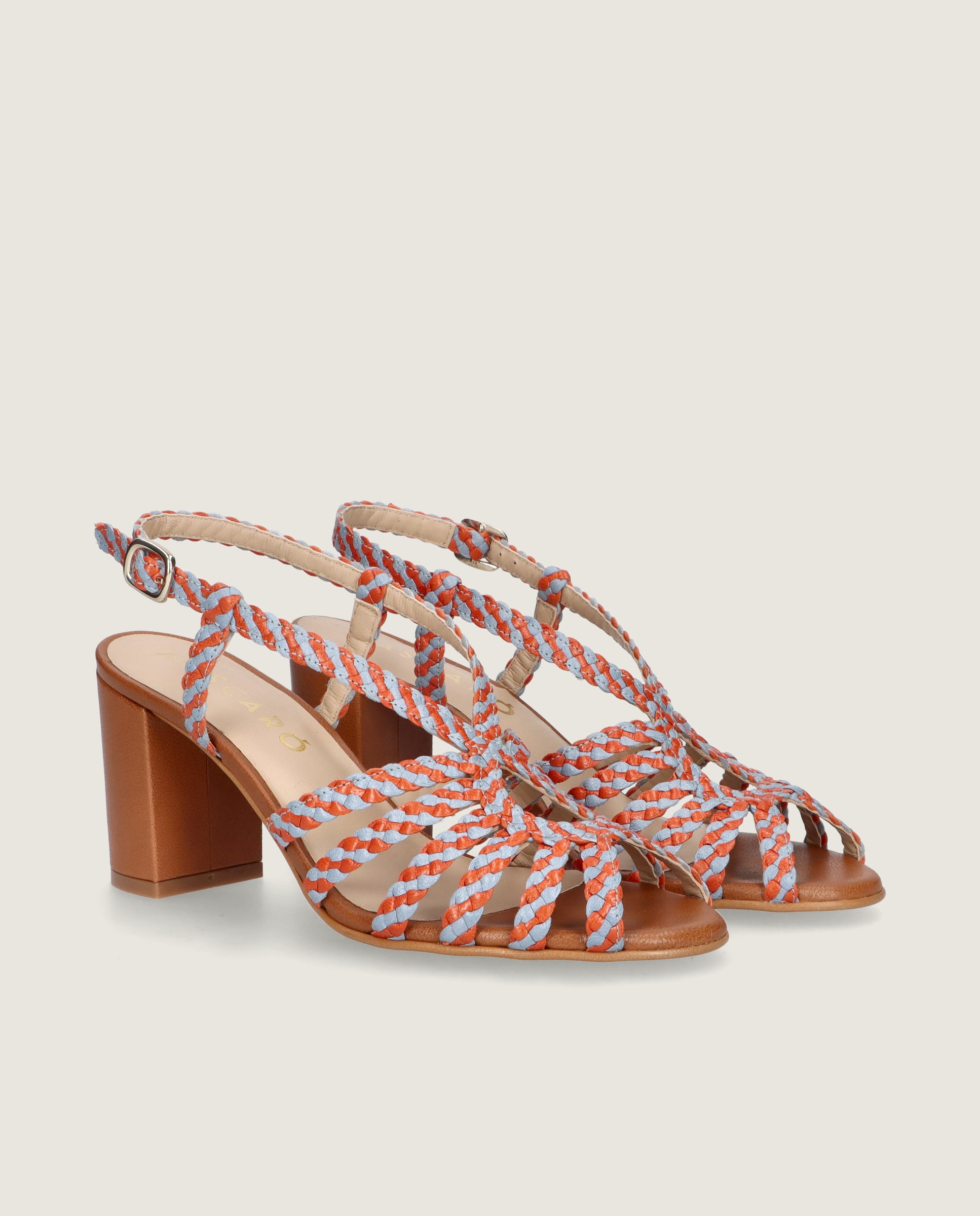 Image of Thais Peep-toe in blue and orange woven leather by Mascaro