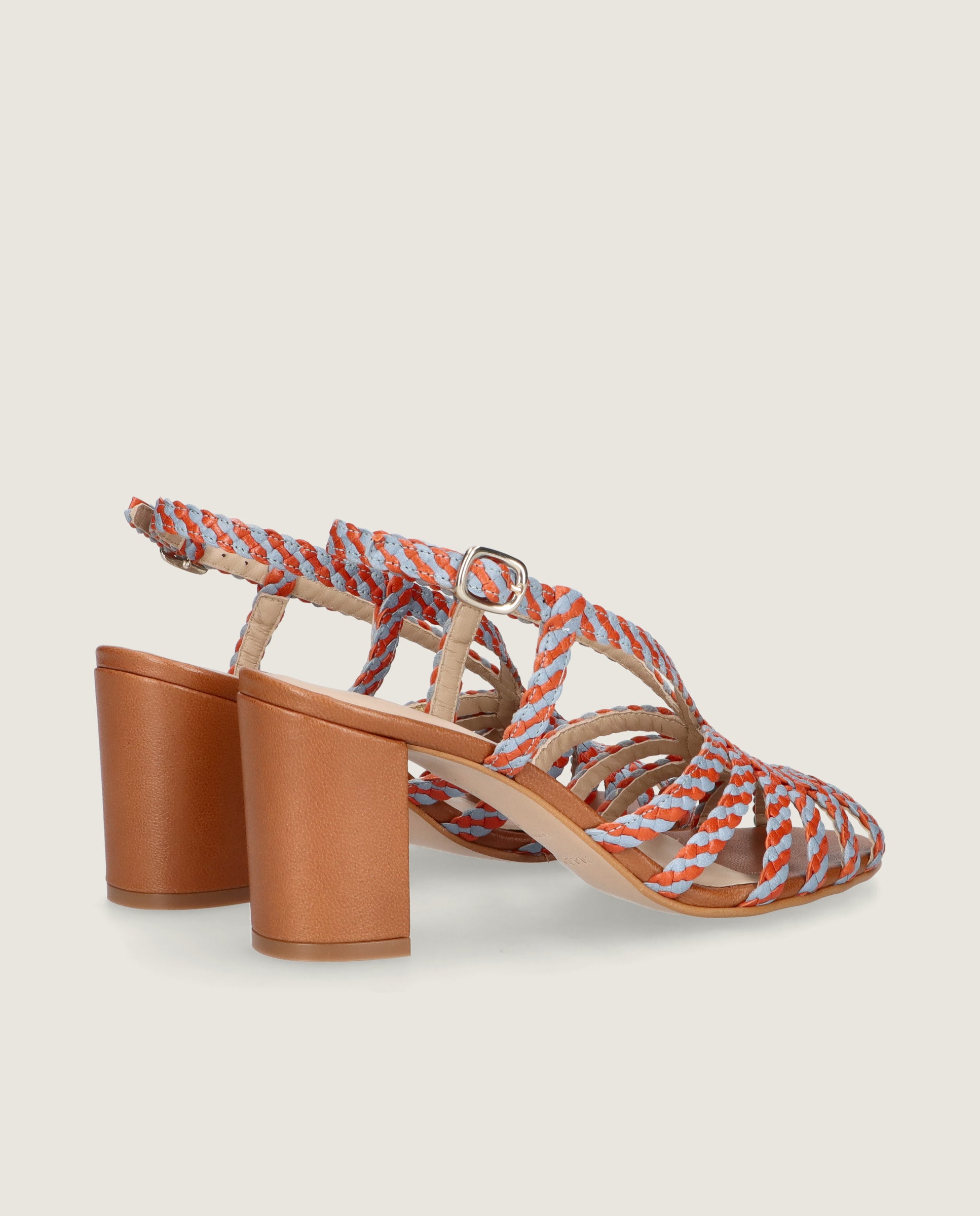 Thais Peep-toe in blue and orange woven leather