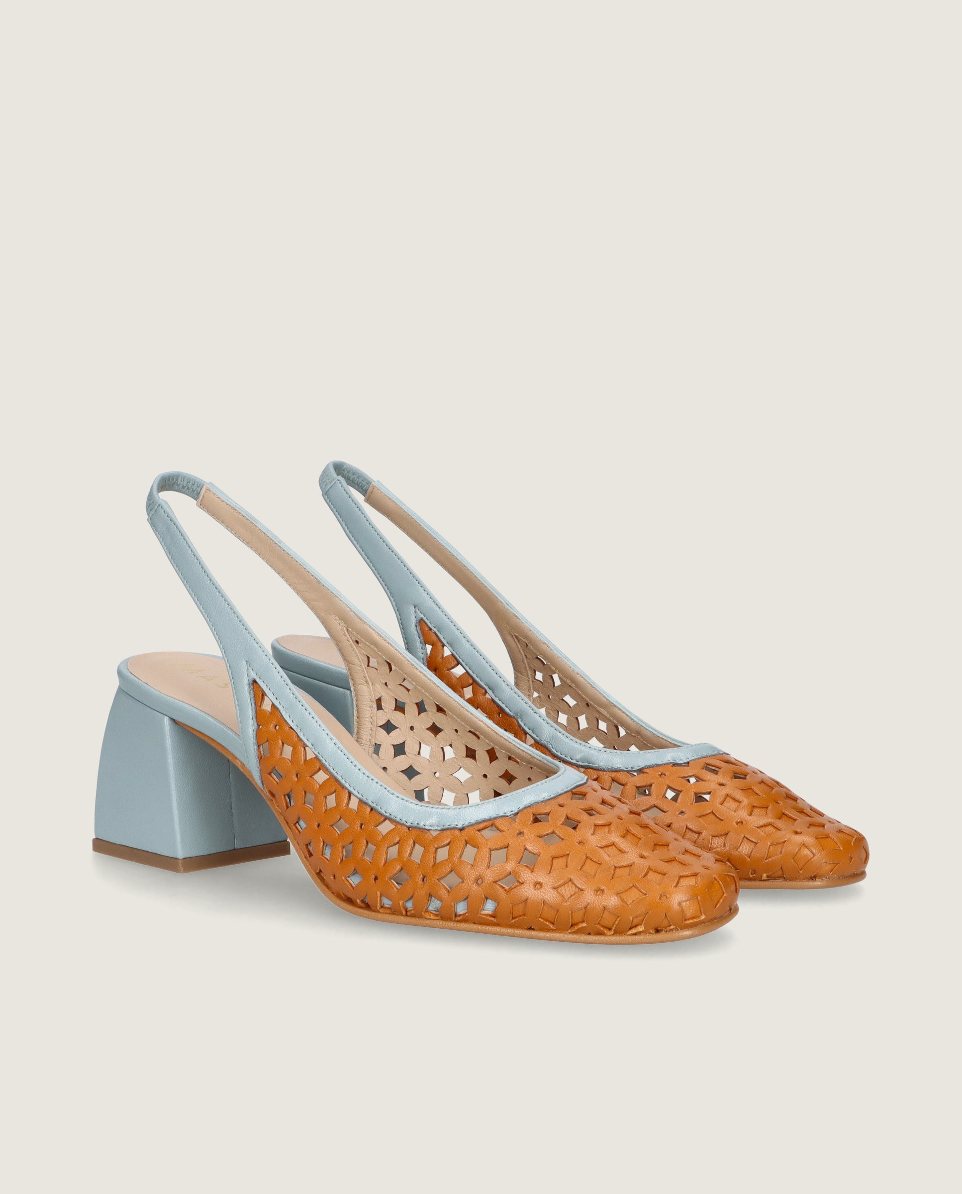 Image of Freja Slingback Pump in orange and blue leather by Mascaro