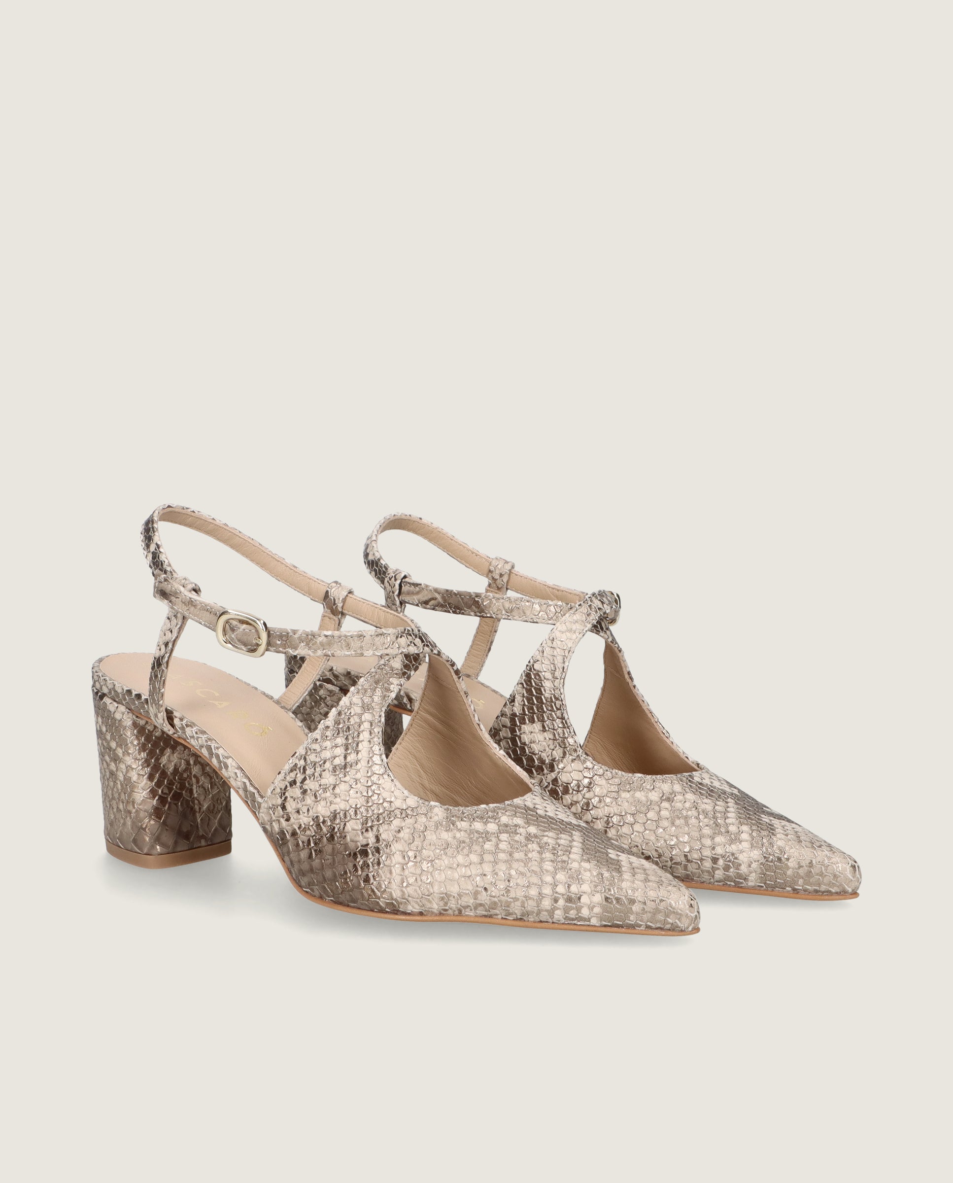 Image of Phoebe Slingback Pump in snake printed leather by Mascaro