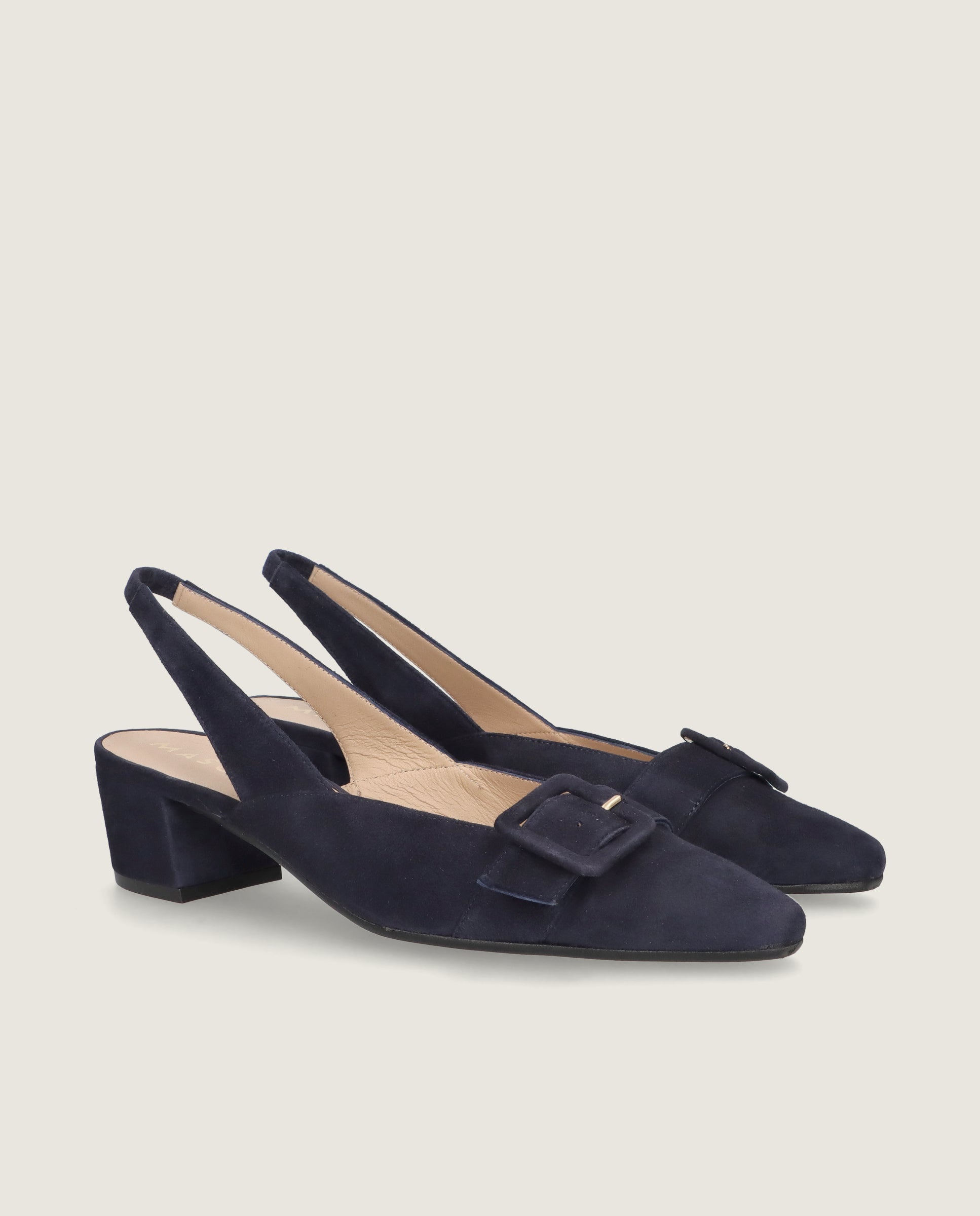 Image of Greta Slingback pump in navy blue suede by Mascaro