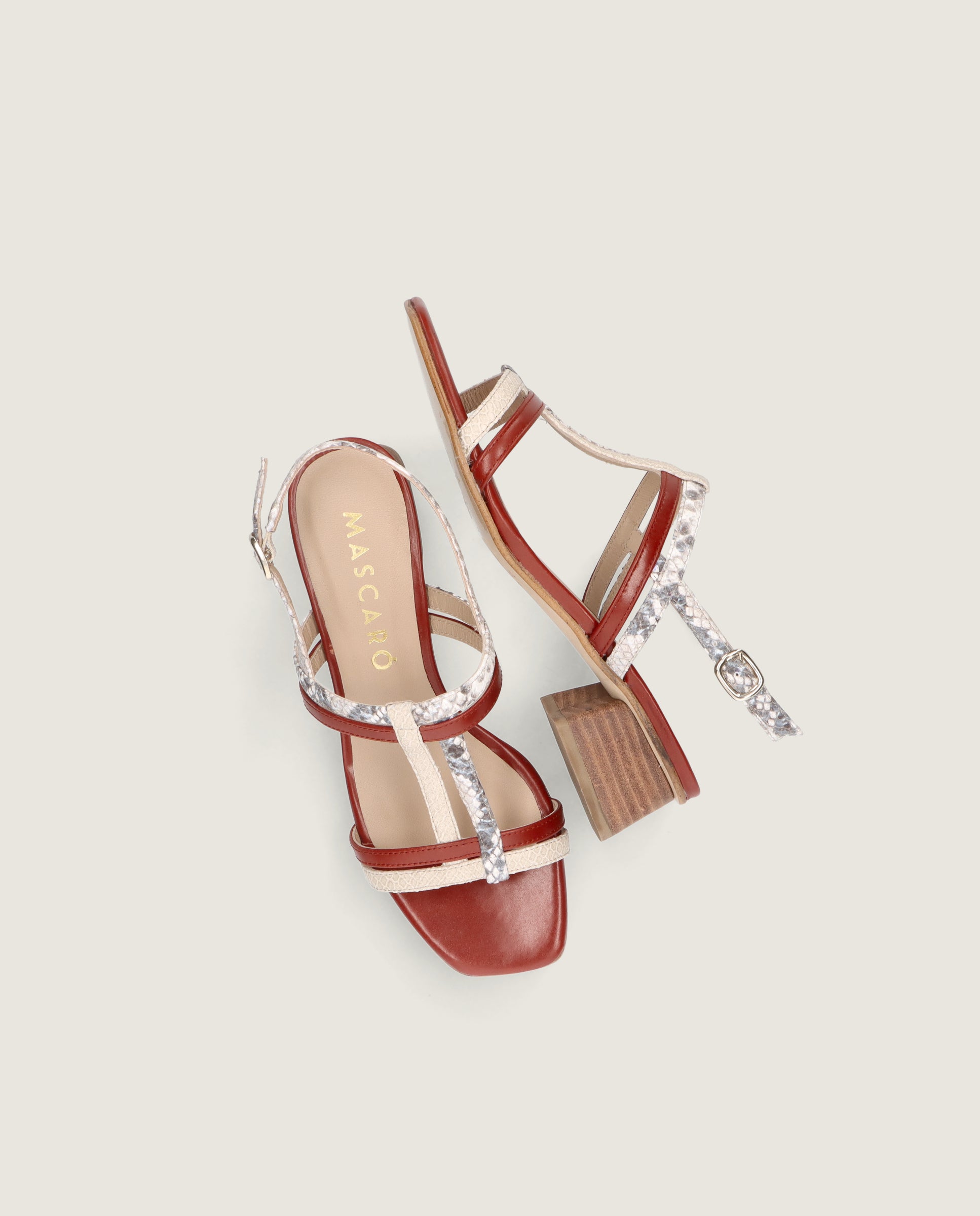 Cannes Sandal in brown and snake printed leather
