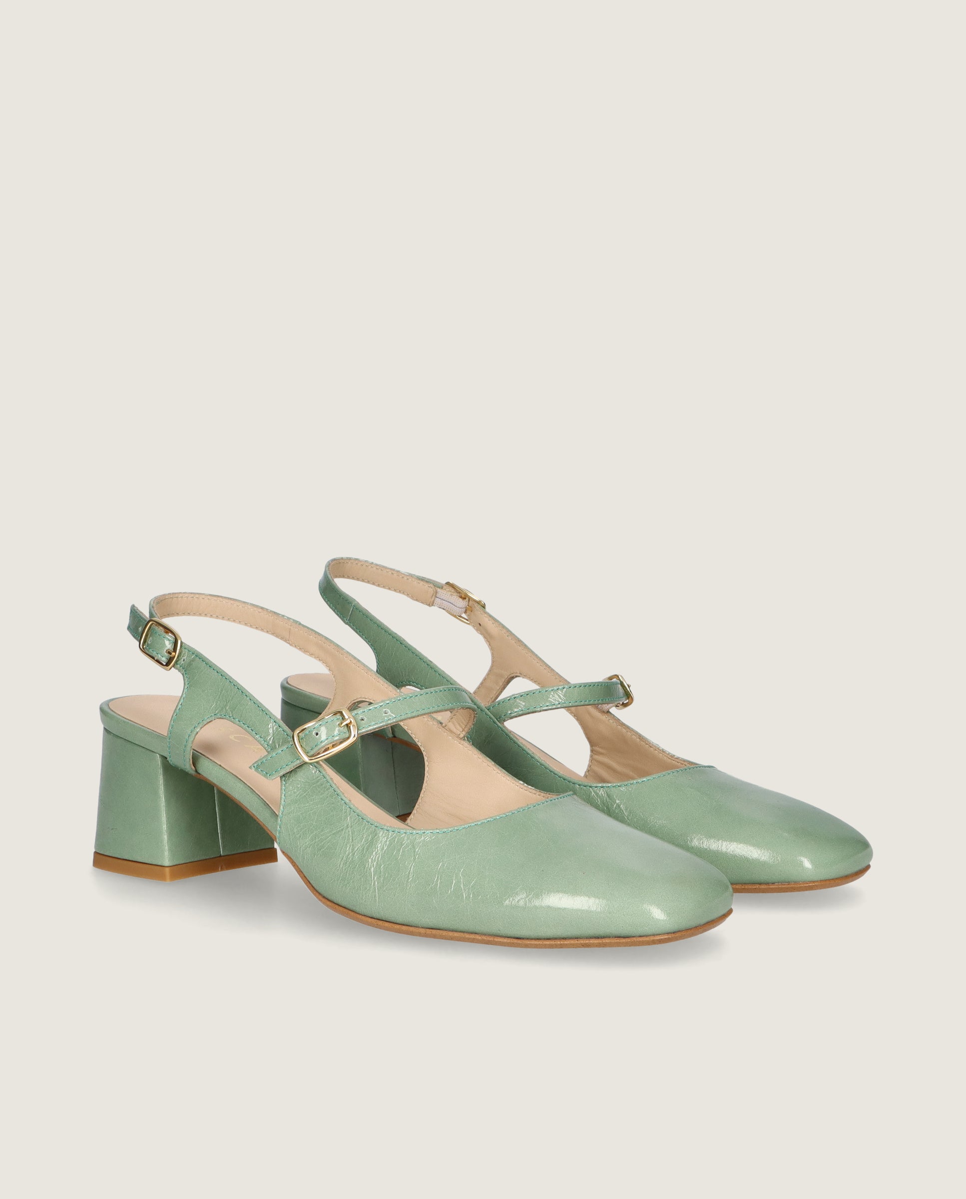 Image of Emeline Slingback Pump in green leather by Mascaro