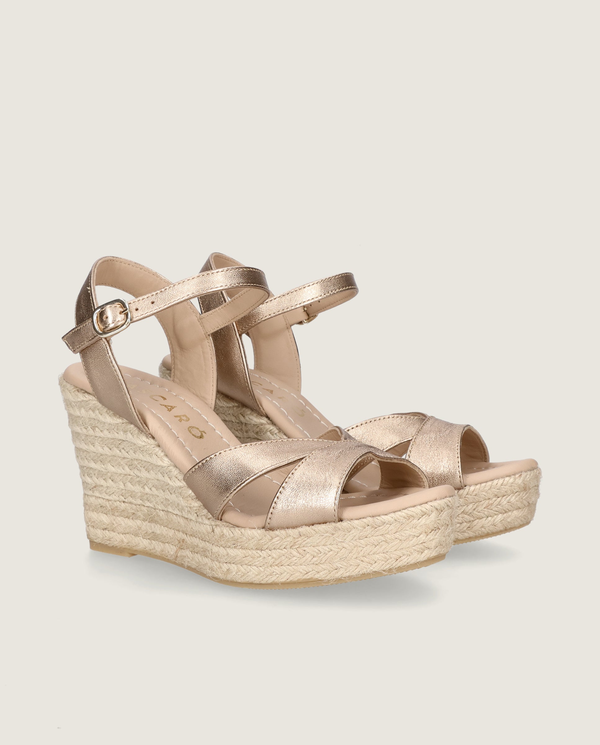 Image of Kenya Espadrille in nude metallic leather by Mascaro