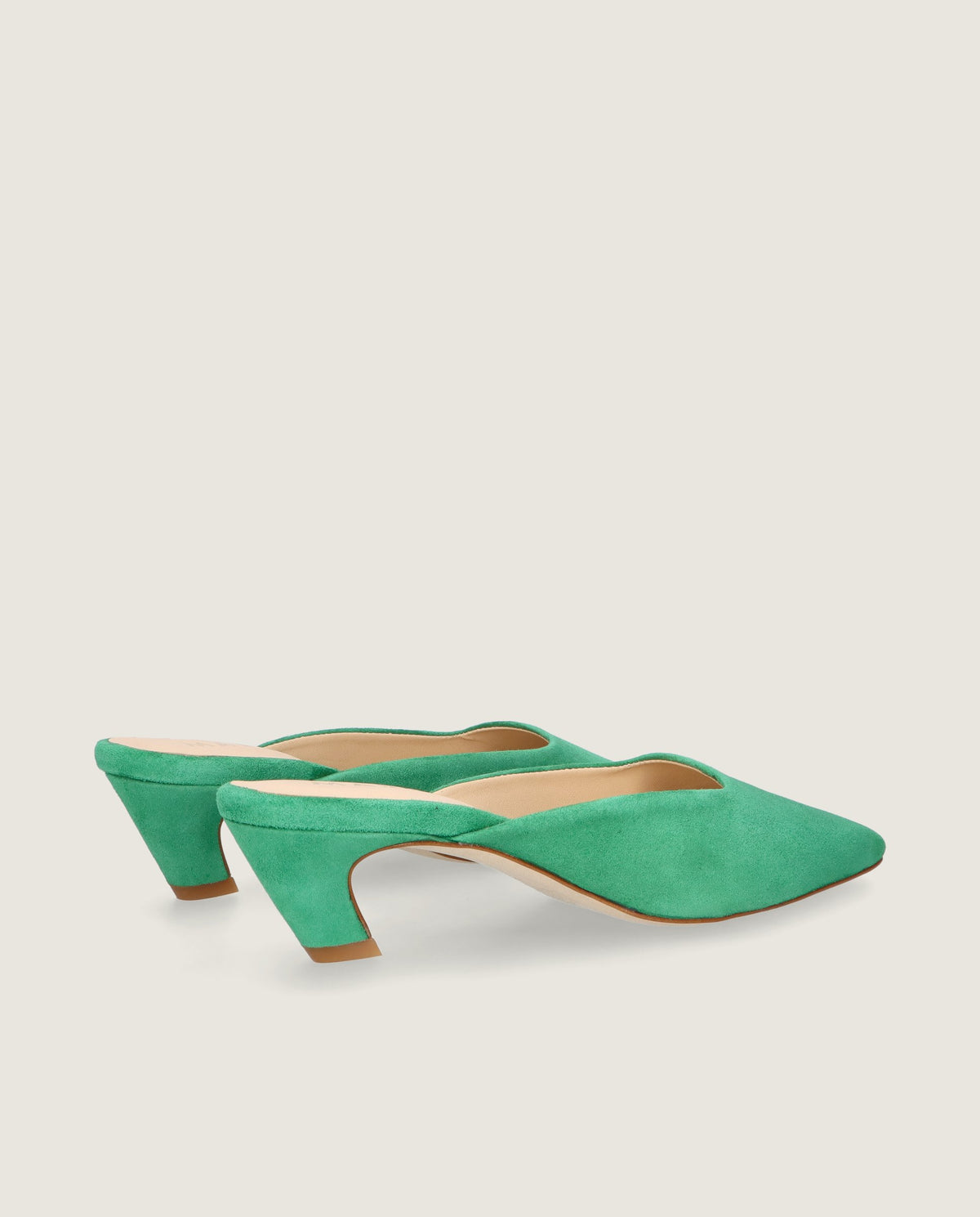 Astin Mules in green suede