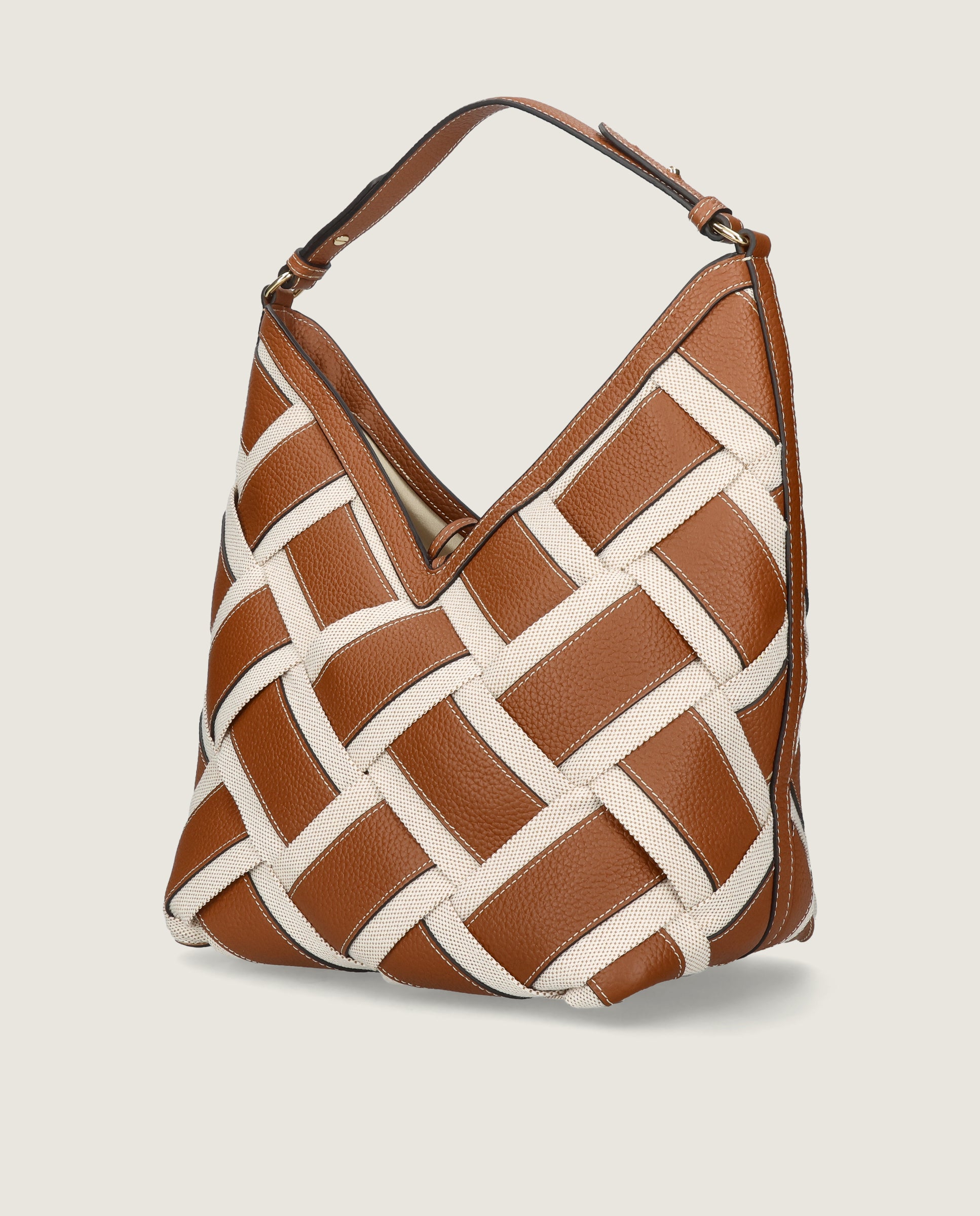 Hobo shoulder bag in leather and textile