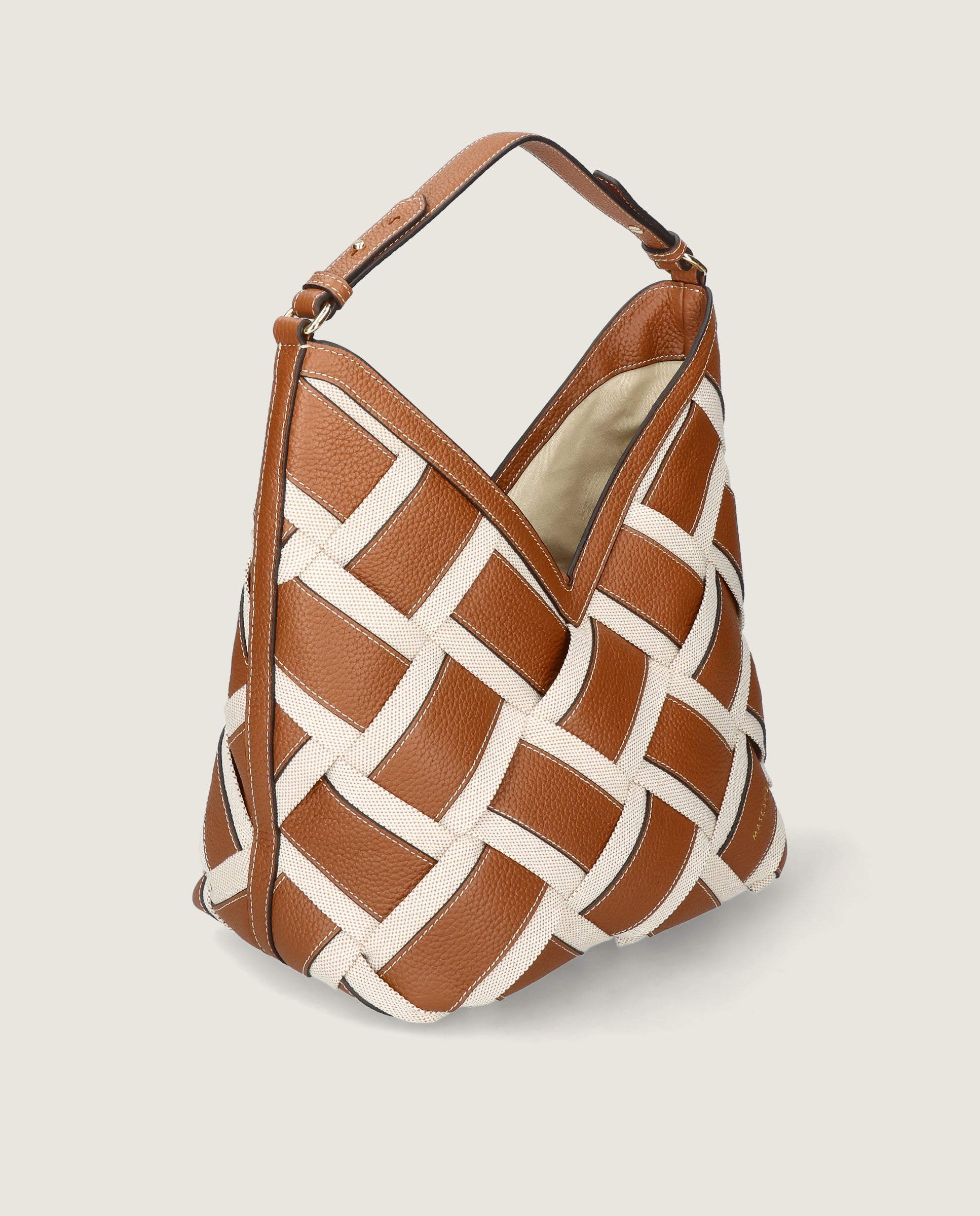 Hobo shoulder bag in leather and textile