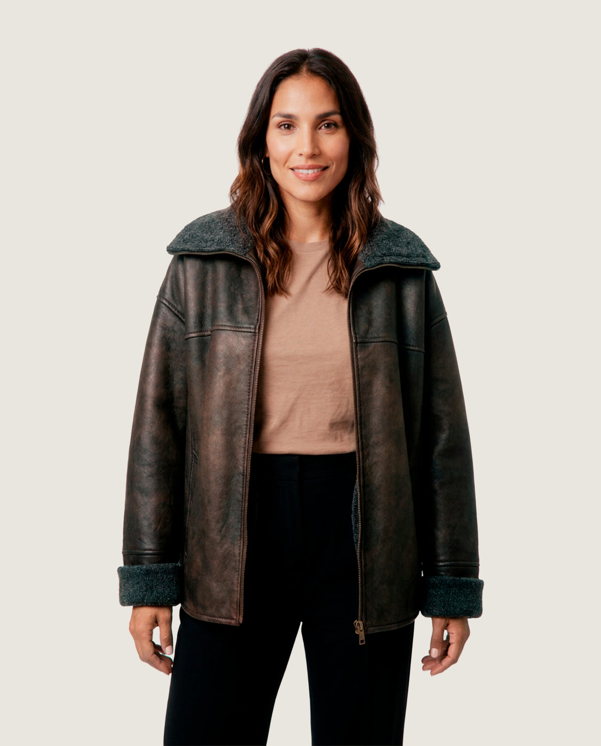 Chaqueta piel marrón