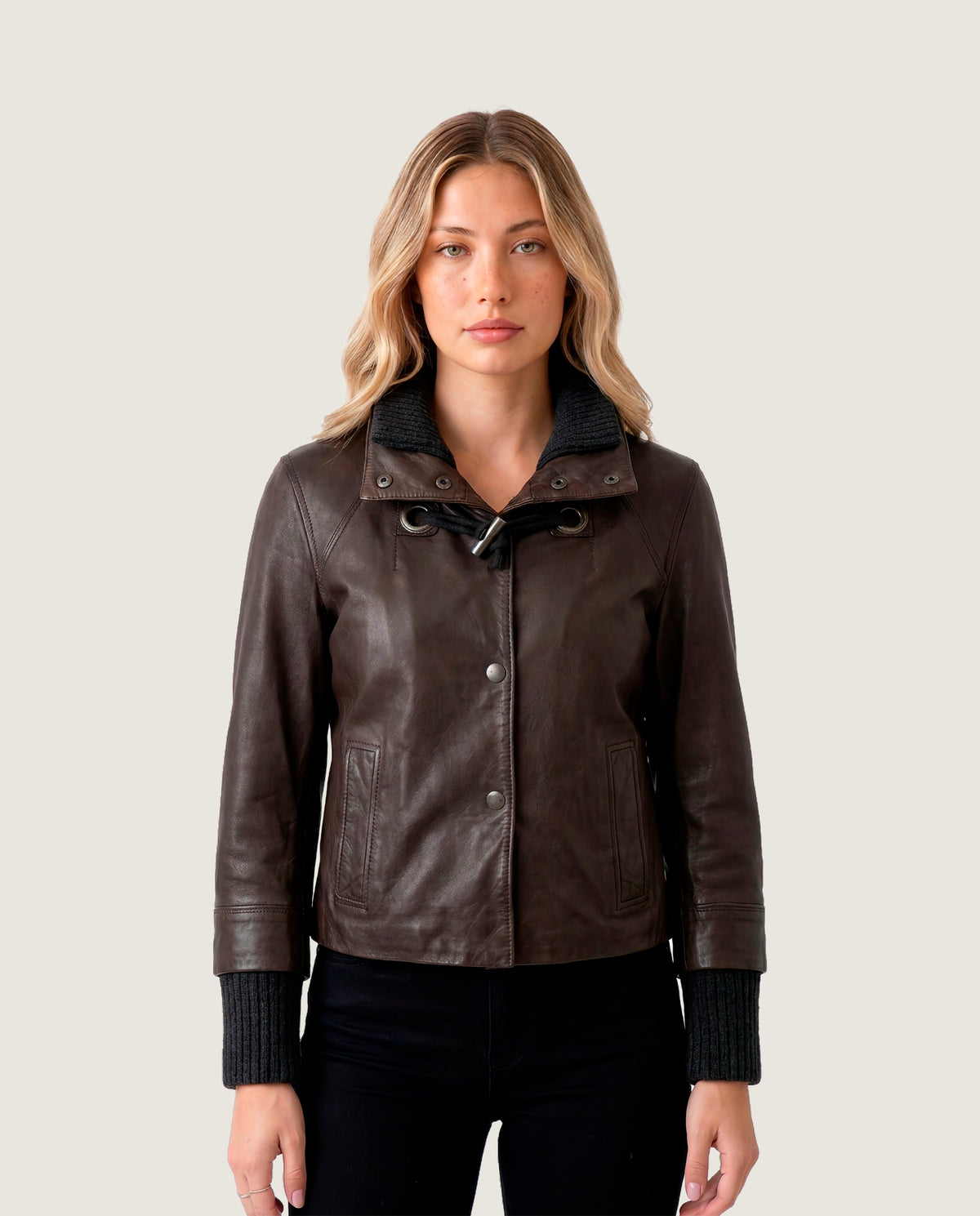 Chaqueta piel marrón
