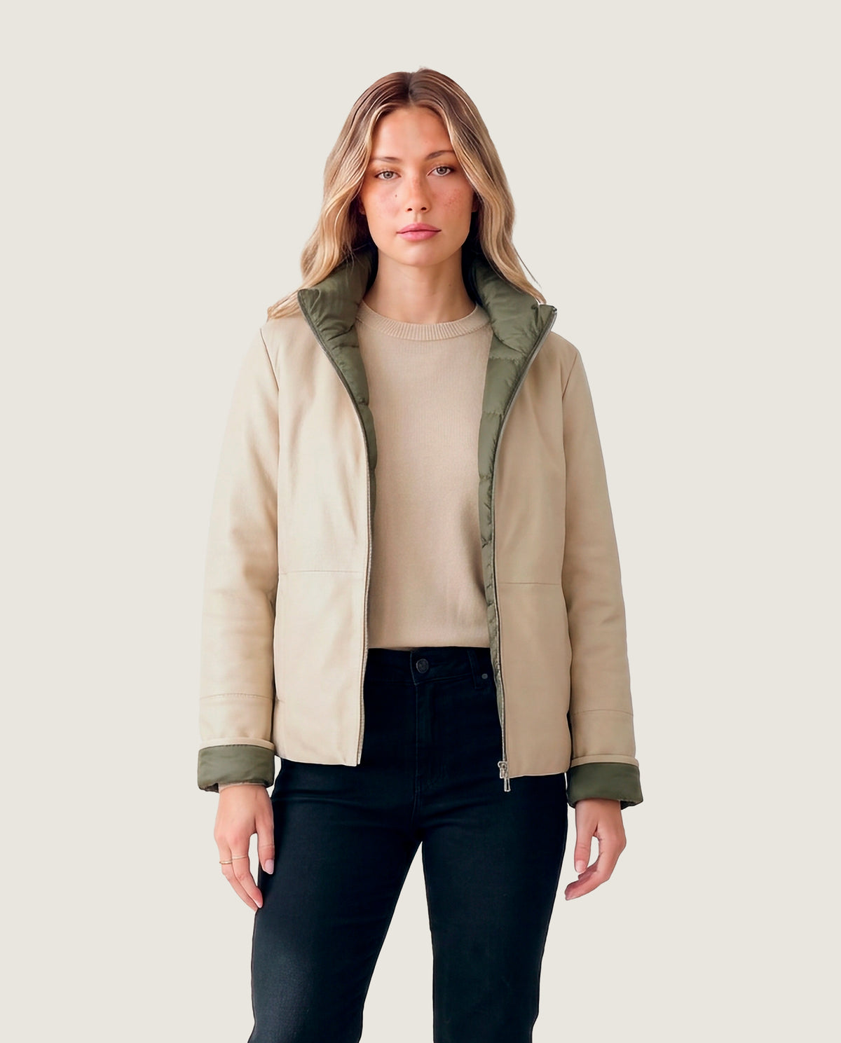 Chaqueta reversible piel beige