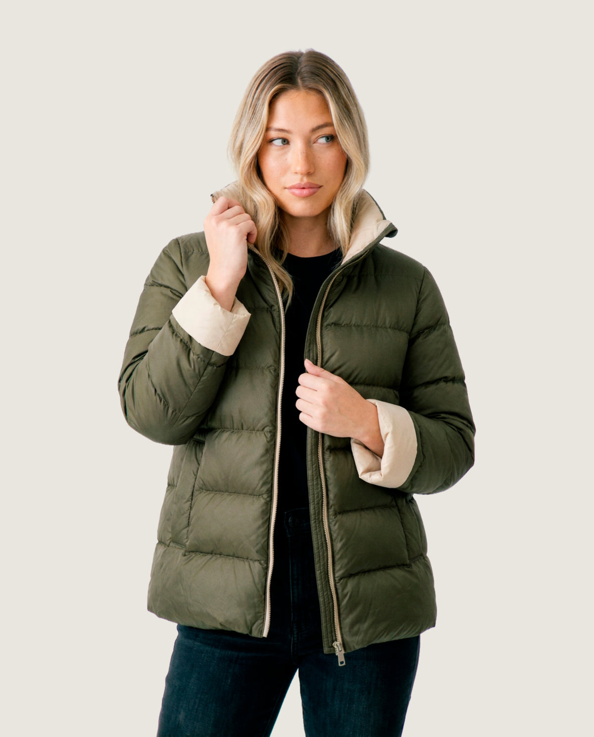 Chaqueta reversible piel beige