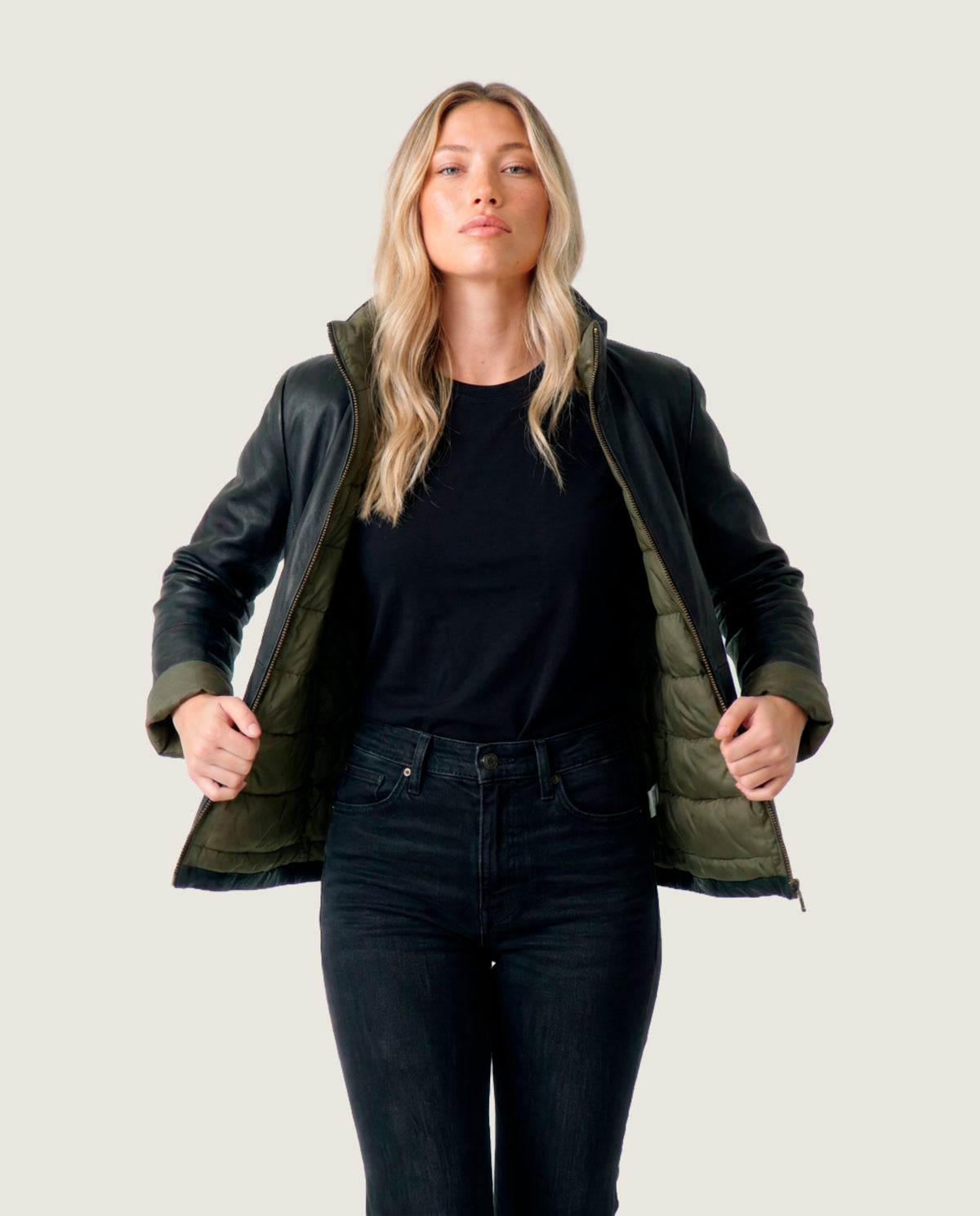 Chaqueta reversible piel negra