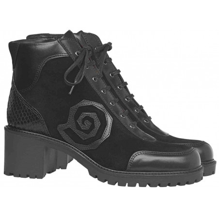 Botas Negras de Mujer Tacón Medio | Botas con Cordones - Mascaró