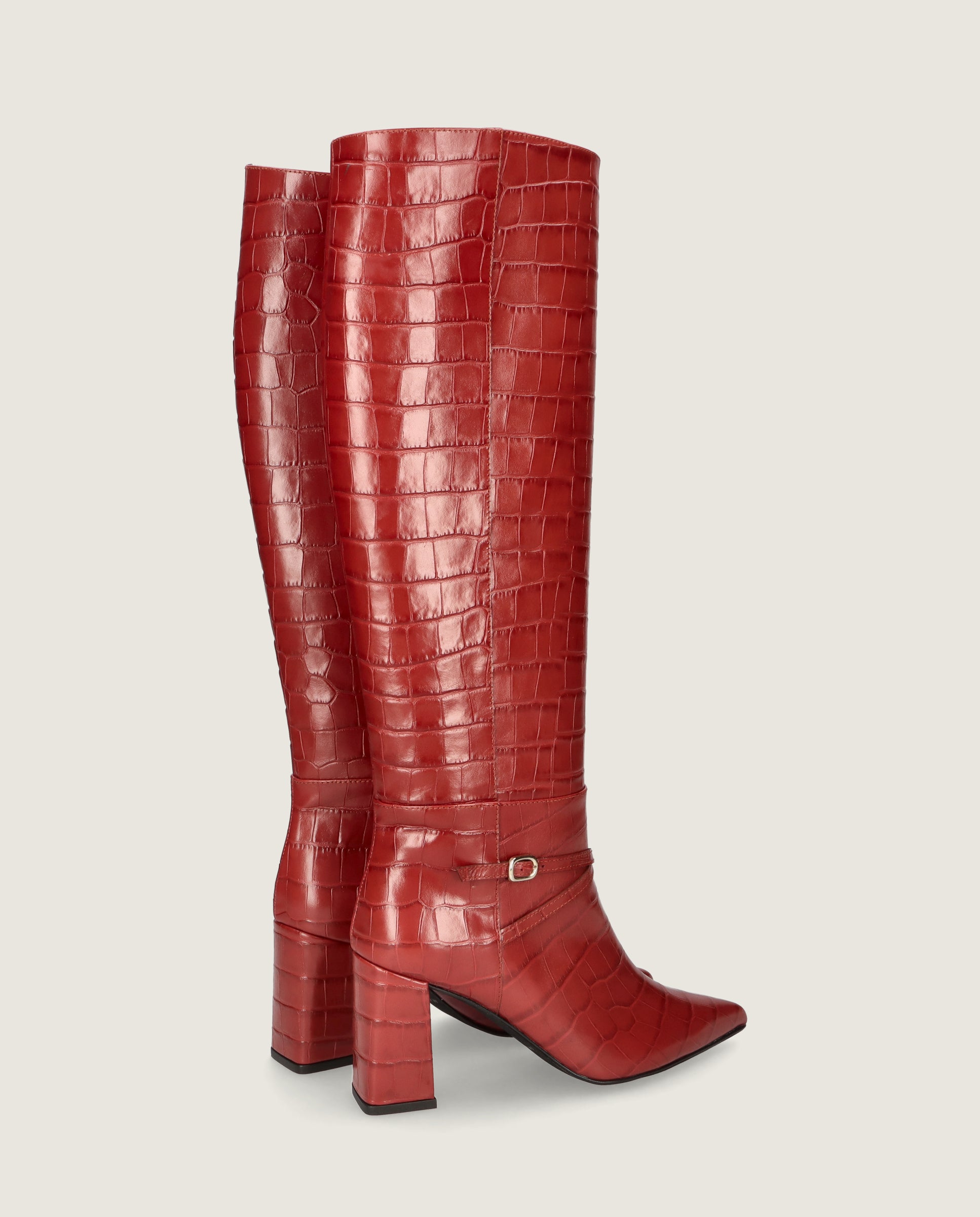 Renata Boot in rust red crocodile printed leather