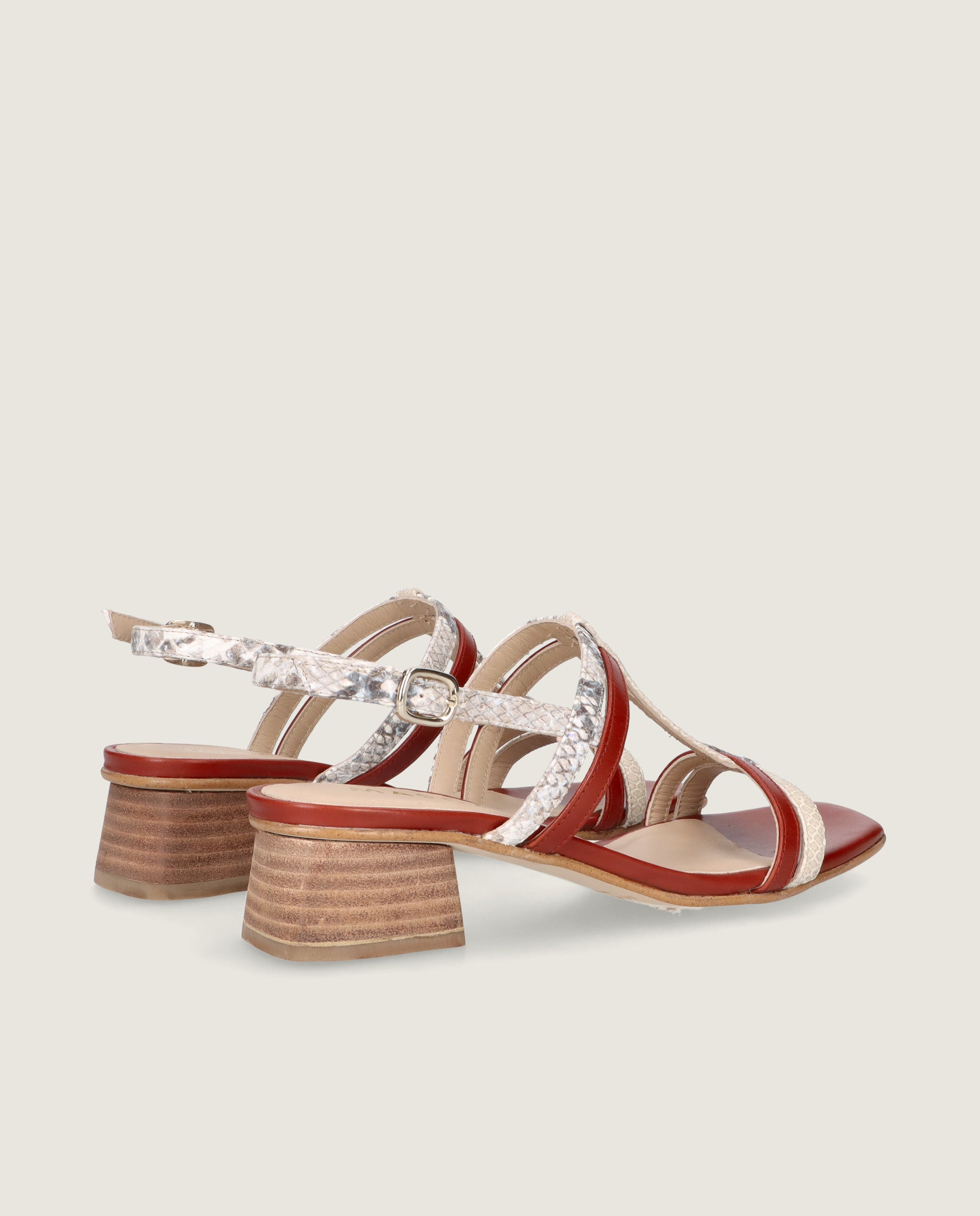 Cannes Sandal in brown and snake printed leather