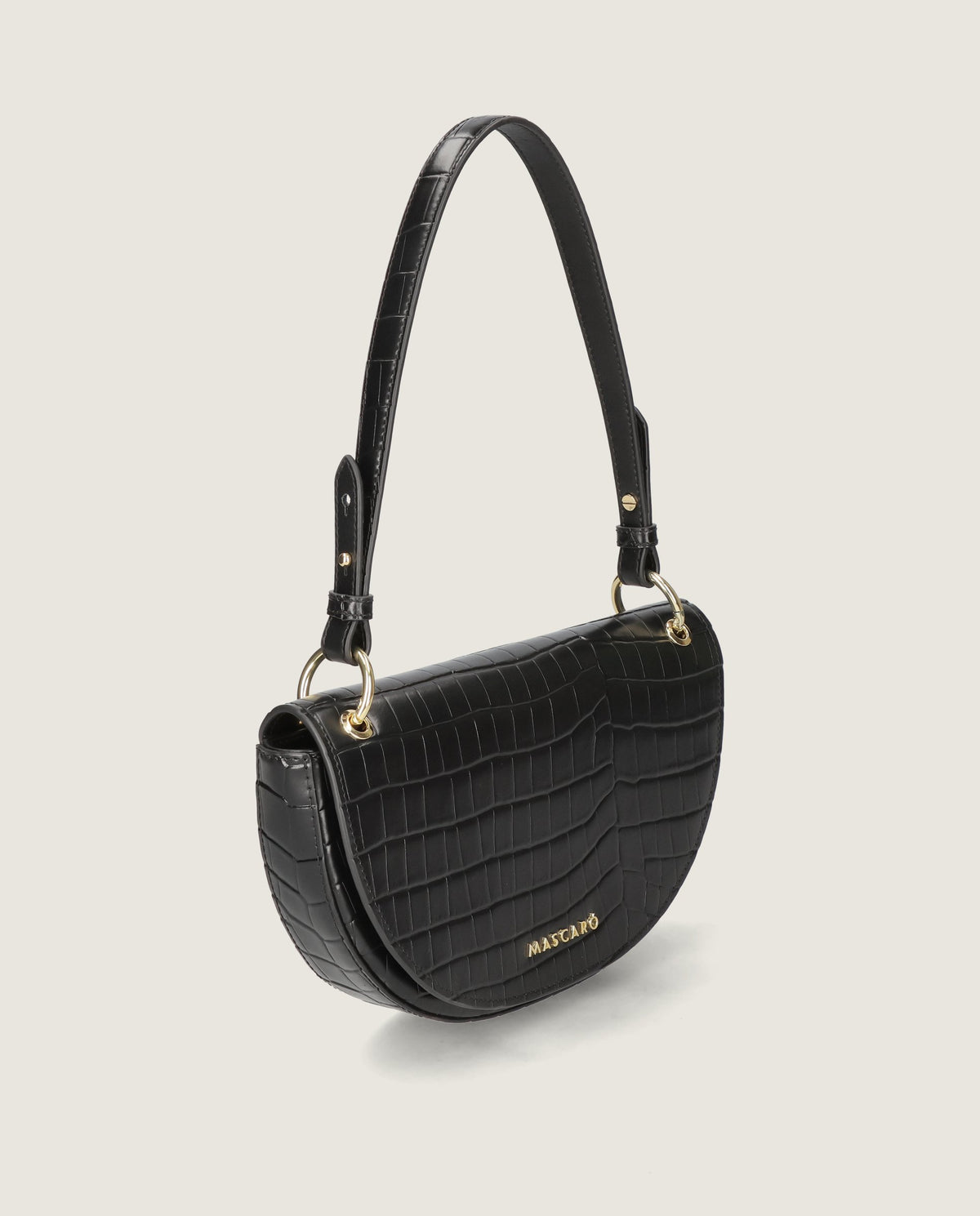 Alternative view of Sella bag in black crocodile printed leather by Mascaro