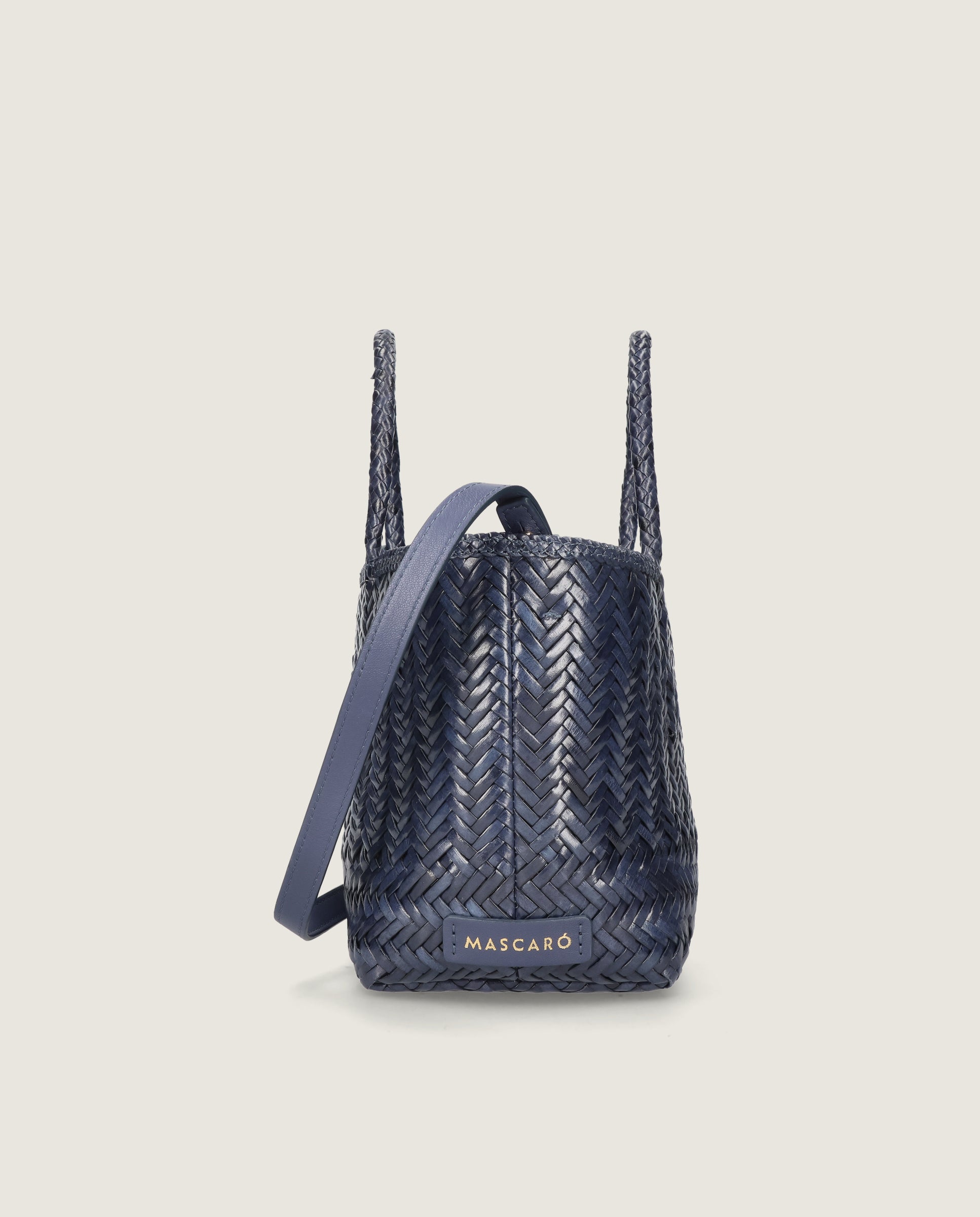 Bolso tote trenzado en piel azul marino
